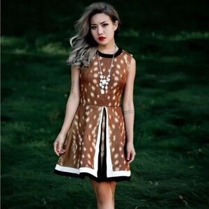Cameo Deer/ Doe Dress From Duck & Dressing. Size S/XS Bambi Pattern Split Skirt